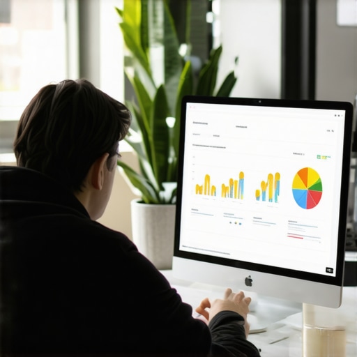 Person studying digital marketing analytics on a computer screen with SEO metrics.