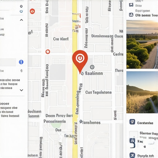 Illustration of a digital map highlighting local search results and Google Maps interface.