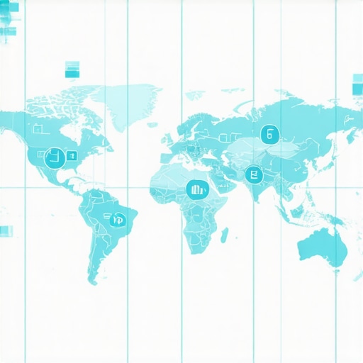 Futuristic digital map with AI and visual content icons
