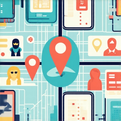 Futuristic Google Maps interface with AI elements and local business icons.