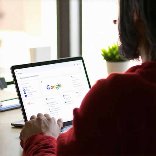 Business owner working on Google My Business profile on laptop.