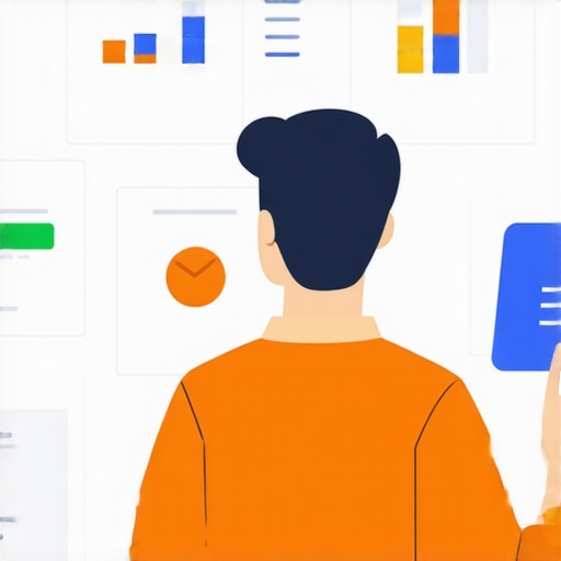 Business owner updating Google My Business profile on a laptop with charts and icons.