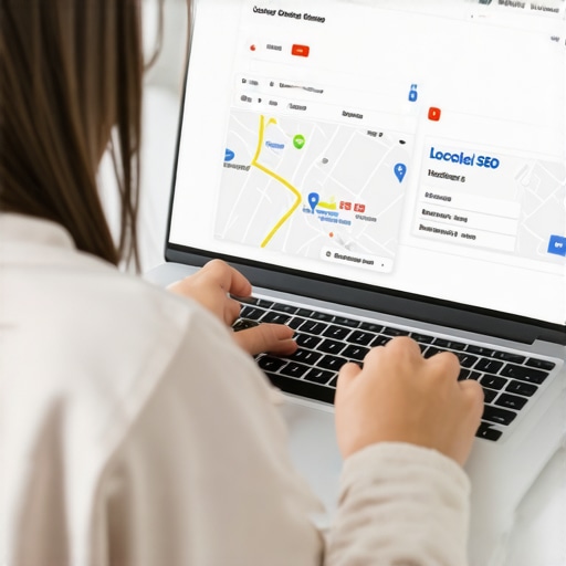 Person reviewing Google Maps and SEO analytics on laptop for local business growth