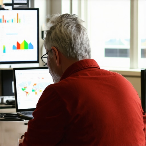 Business owner reviewing digital analytics and maps for local SEO.