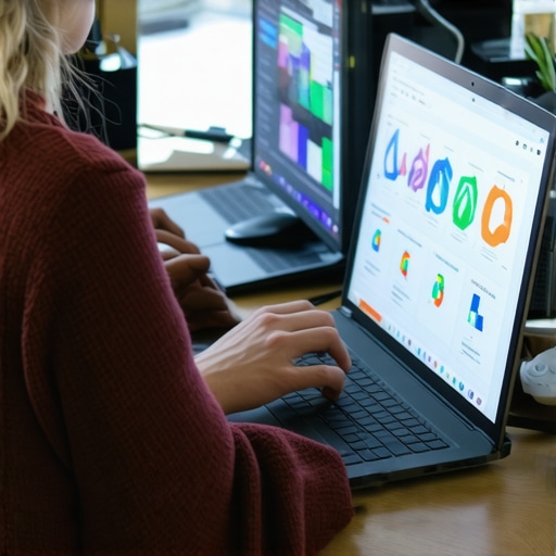 Optimizing Local SEO Tools Person analyzing local SEO metrics on multiple screens with digital marketing tools.