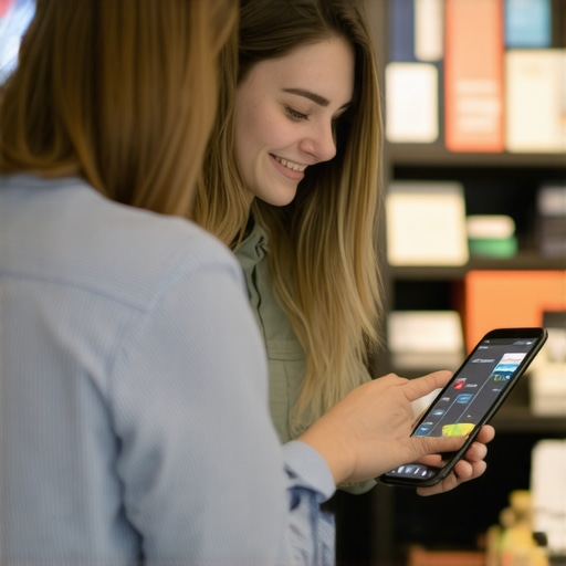 Business owner responding to reviews and interacting with customers using mobile devices during a busy day.