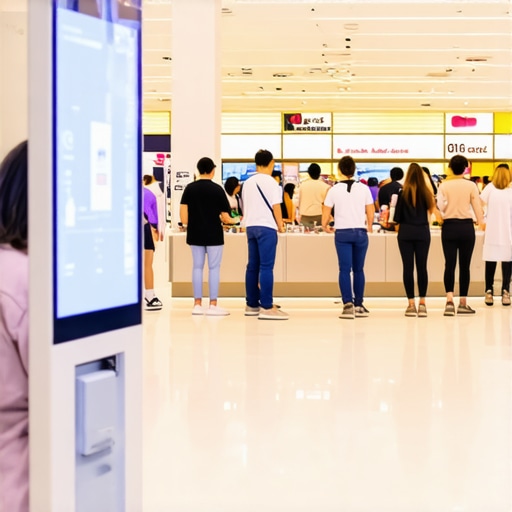 Active Storefront with Live Engagement A vibrant retail environment with digital interaction points and ongoing customer activities