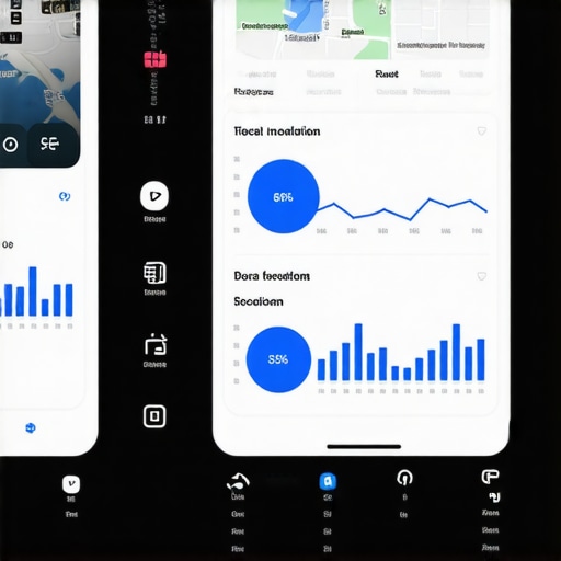 Screen showing live local SEO metrics and maps with graphs and data points