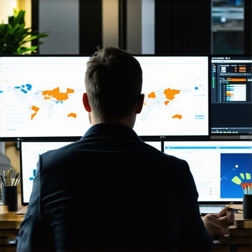 Advanced Local SEO Tools in Action A person reviewing real-time local SEO analytics and maps on computer screens
