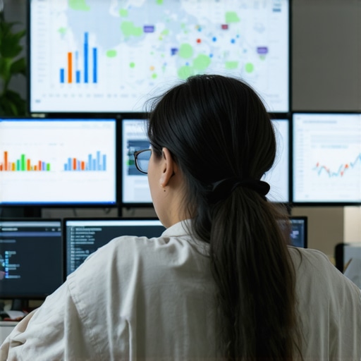 A professional analyzing digital dashboards with local SEO and Google Maps ranking metrics.