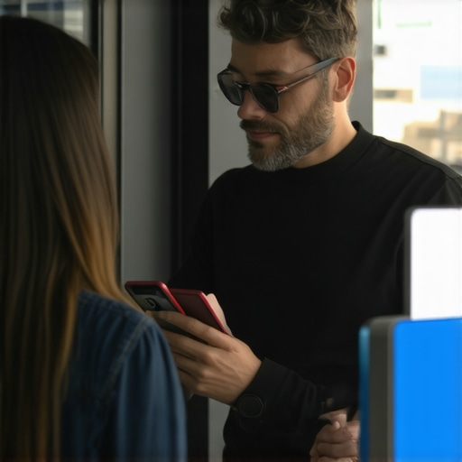 Business owner using AR and digital tools to engage customers at a storefront.