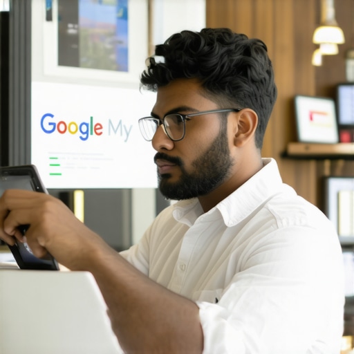 Business owner managing live store data and AR features for local SEO