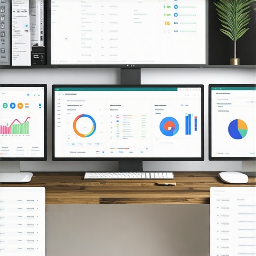 A professional working on SEO analytics and tools in a sleek office environment.