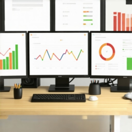 A workspace with screens showing local SEO analytics and citation management tools.