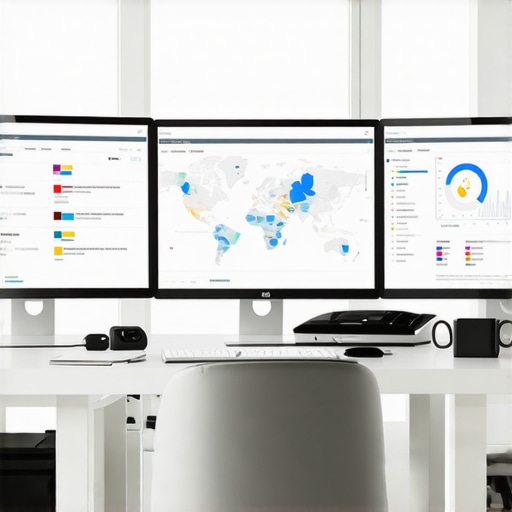 Workspace with analytics dashboards and maps for local SEO