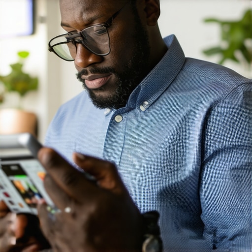 A person actively managing Google business profile on a tablet, emphasizing real-time updates.
