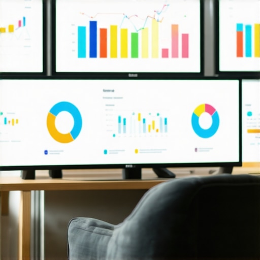 A person managing local SEO dashboards on multiple monitors, analyzing data for continuous improvement.